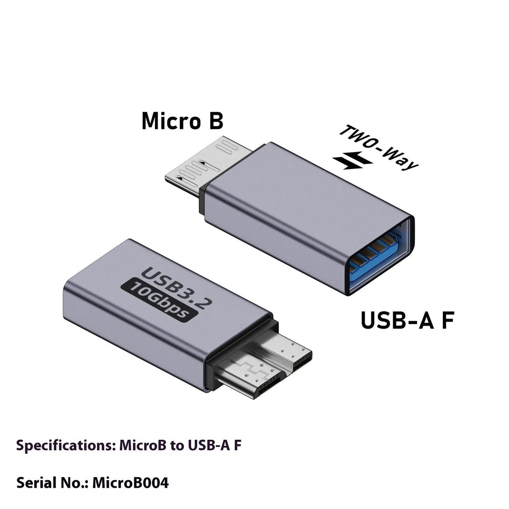 USB Type-A Male to Micro-B Female adapter connector for hard drives and mobile devices.