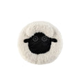 Round lamb fleece cat bed in winter warm plush design, machine washable, available in S M L
