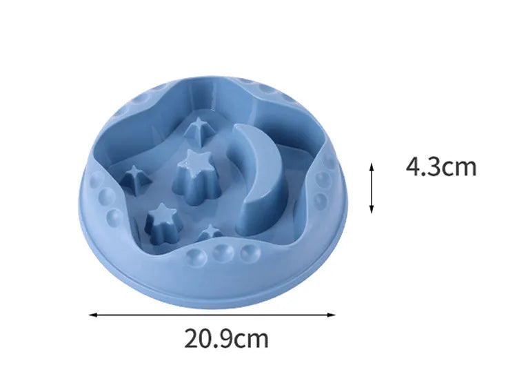 Large slow feeder dog bowl with moon star wings pattern and non-slip base in blue colour