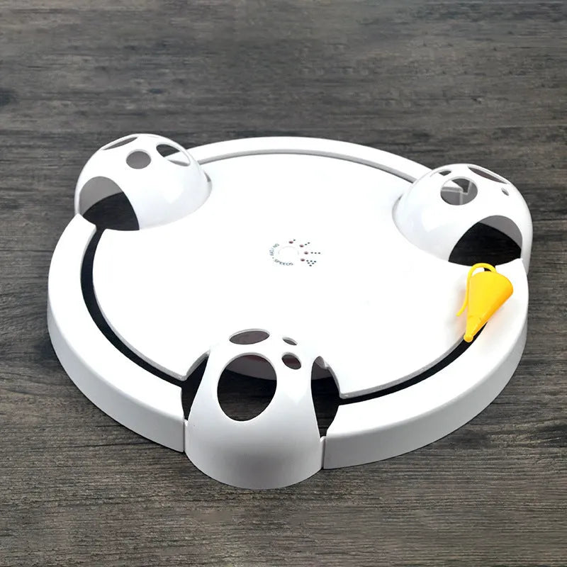 White electric cat toy turntable with automatic catching mouse, 32cm diameter, ABS plastic body