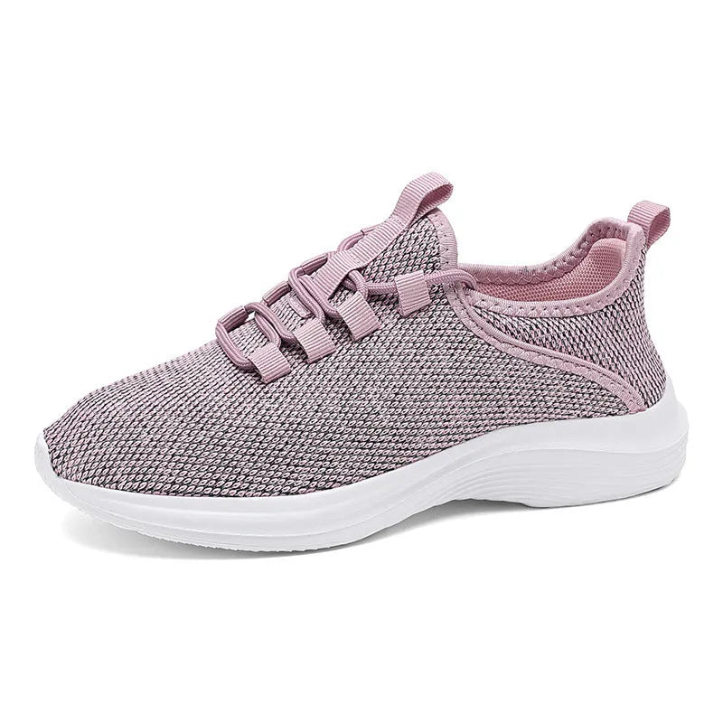 Women's low-top mesh casual sneakers in black with lace-up front and round toe