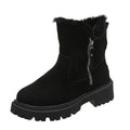 Women's black high-top faux suede snow boot with side zipper and non-slip sole.