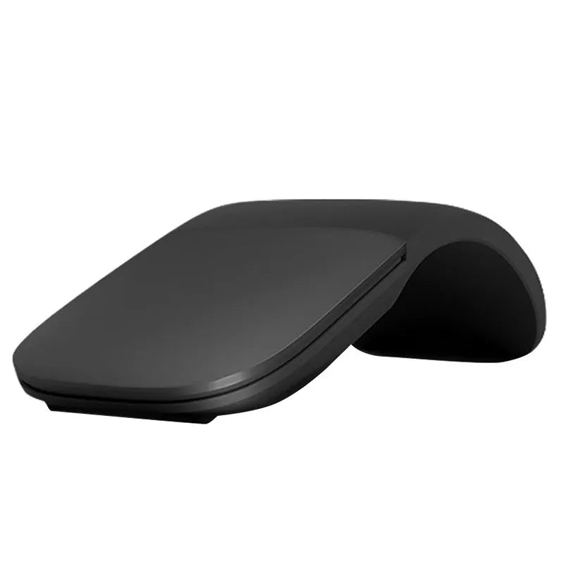 Folding wireless mouse in black with Bluetooth 4.0 showing unfolded and folded states