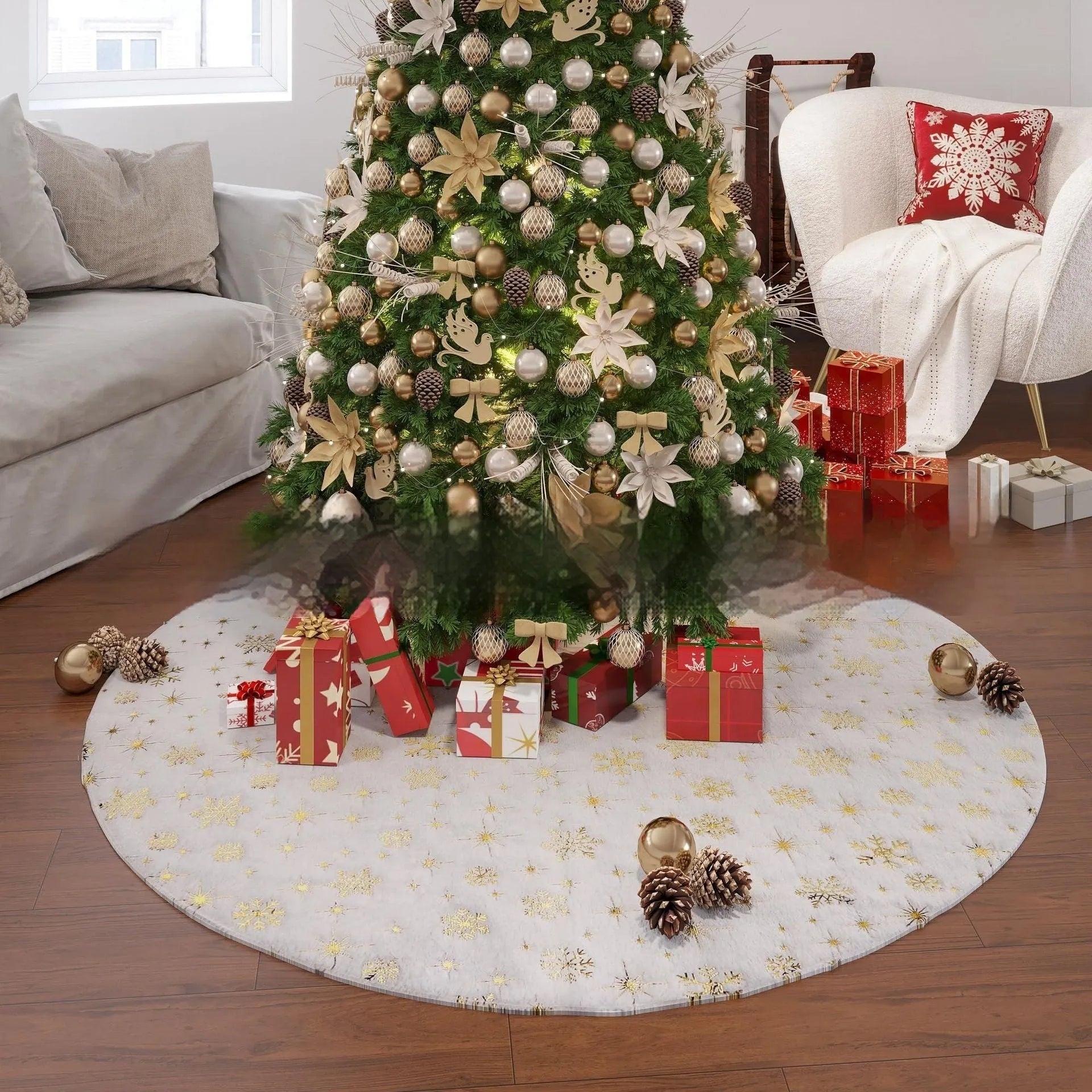 Plush Christmas tree rug with snowflake pattern in Christmas tree, cedar, or star style options