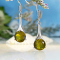 Olive green topaz water drop shaped earrings with minimalist retro design