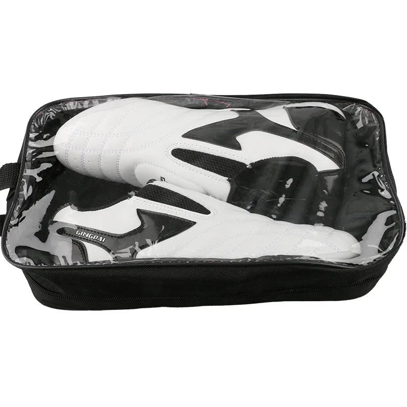 Children's black and white boxing shoes with soft bottom and widened design for martial arts training