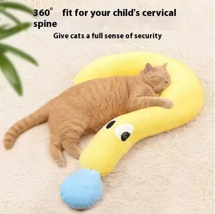 Blue U-shaped cat pillow with neck support in Question Mark style pet bed