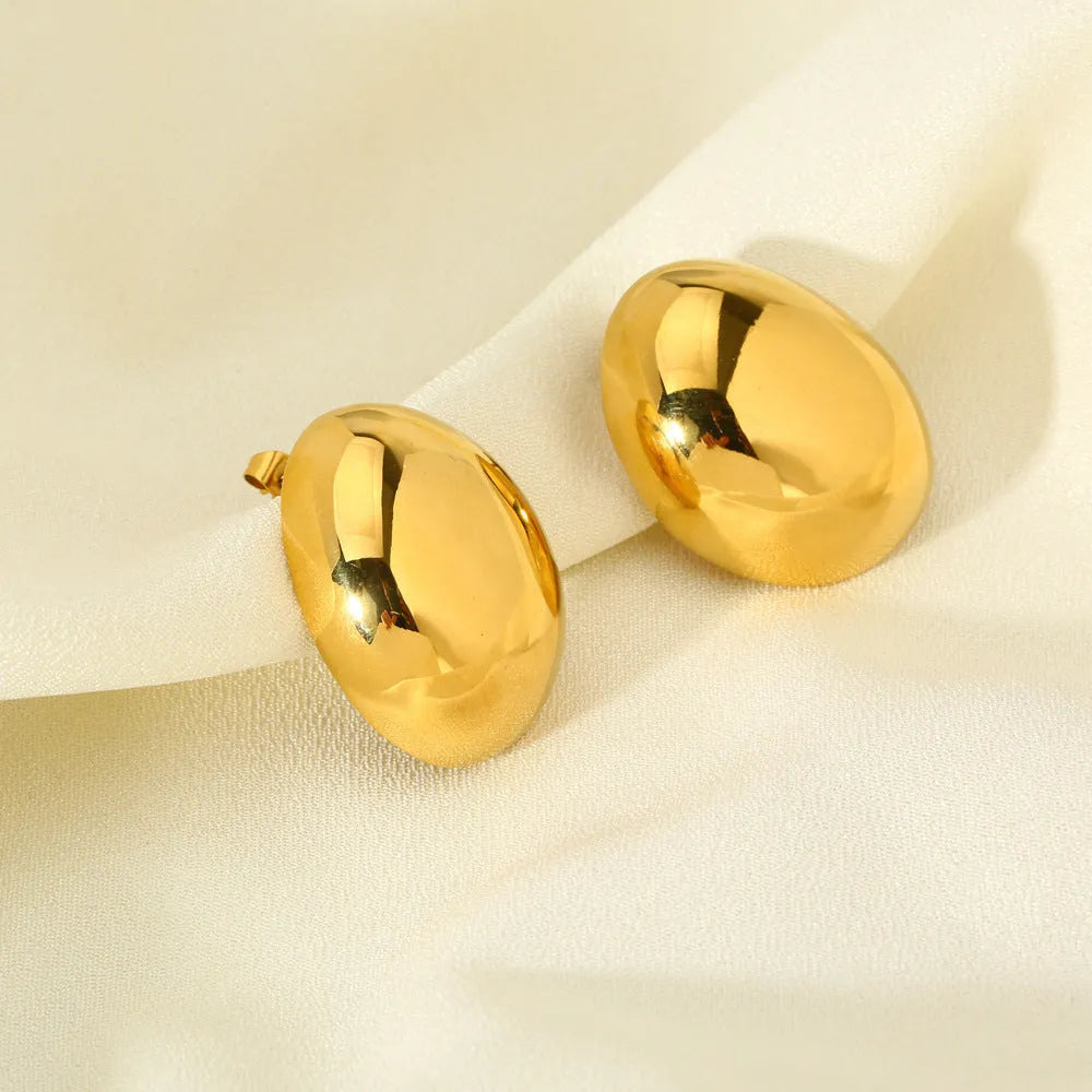 Geometric line earrings with 18K gold electroplating on stainless steel, glazed surface ear studs for women