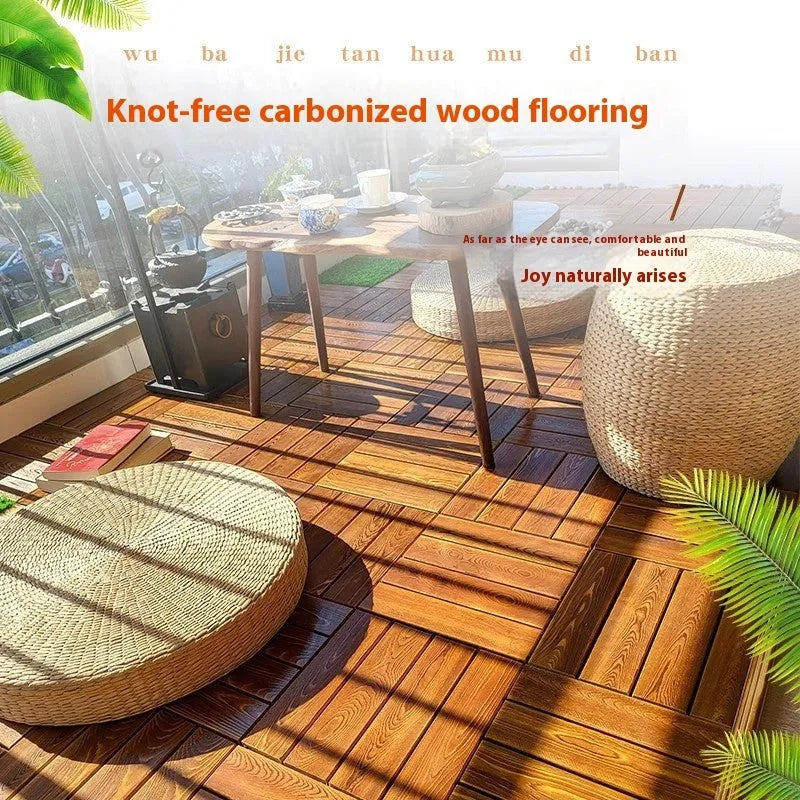 Camphor pine wood flooring tiles in 30x30cm squares with brushed durable finish