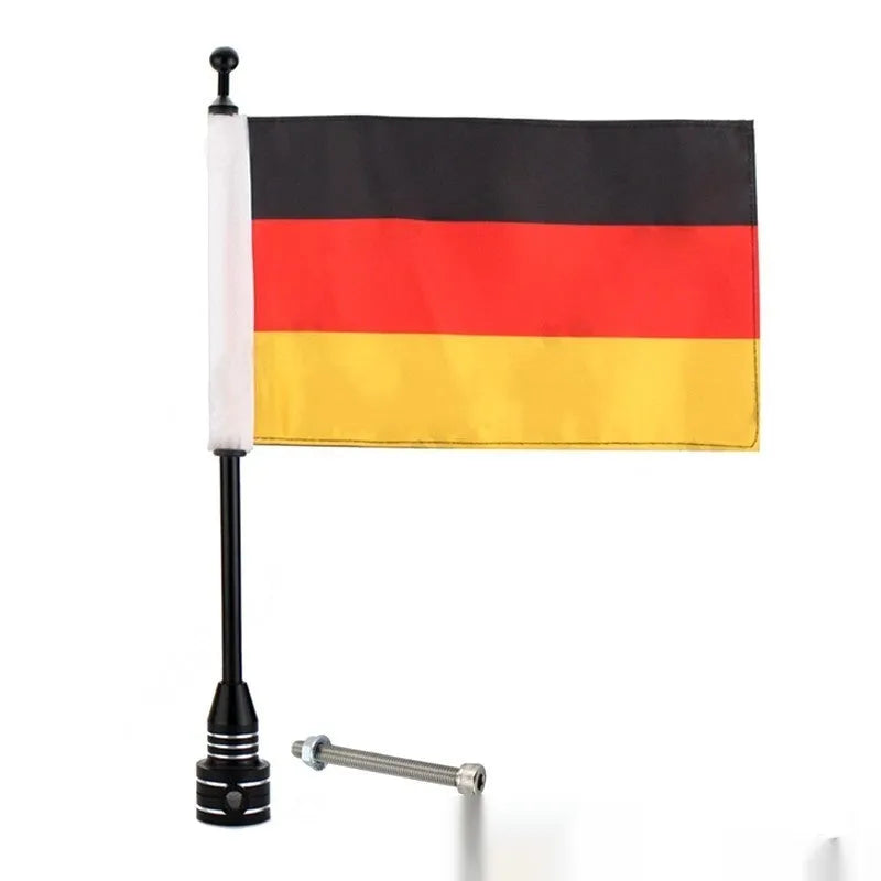 Motorcycle luggage rack flagpole mount in black and silver finish options