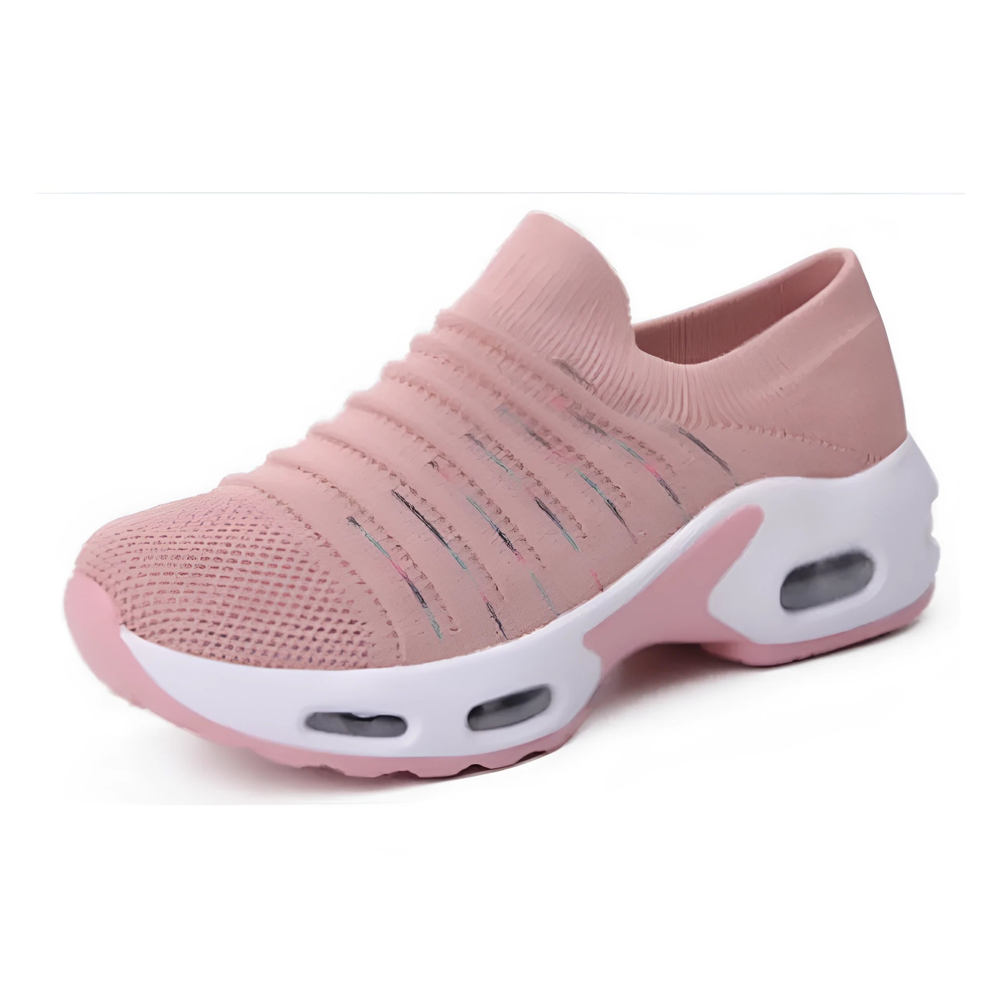 Plus size women's fly-knit stretch socks shoes in light gray with mesh upper and low heel.