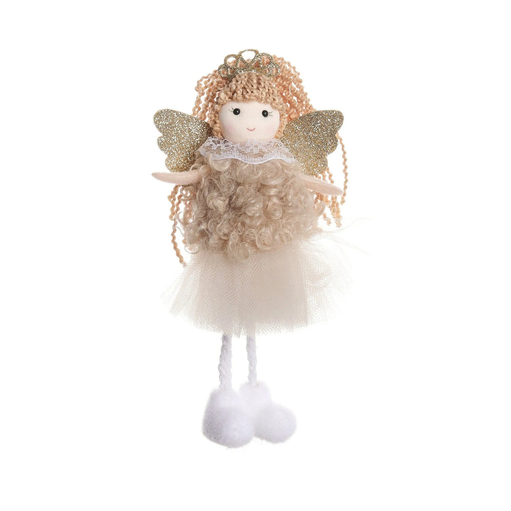Christmas angel girl fabric pendant for high ponytail hair in white, pink and khaki colours