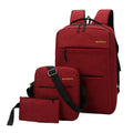 Men's wine red, black, grey, and navy blue nylon computer bag three-piece set with USB charging port