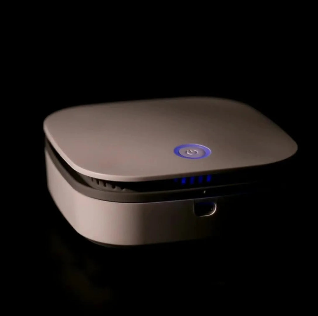 White USB-powered air purifier unit for car and small room use.
