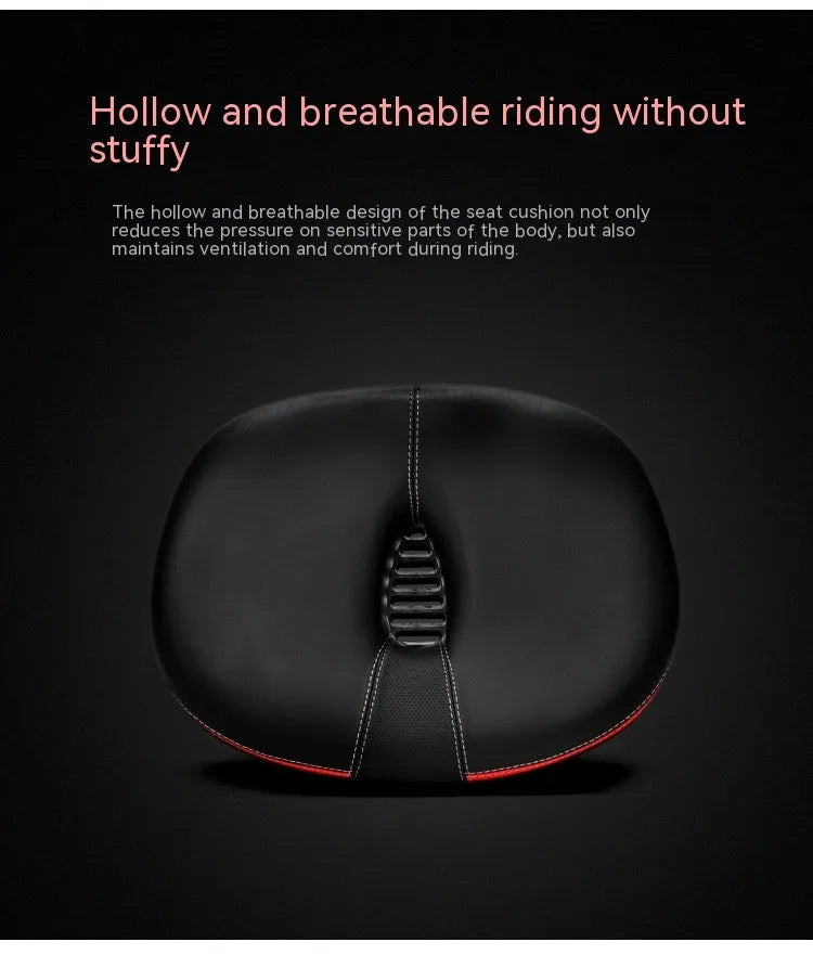 Large red bicycle saddle with reflective stickers and shock absorber for plus-size riders