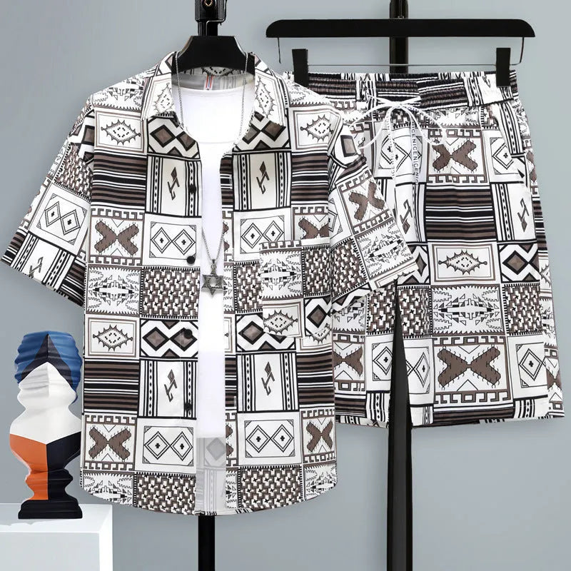 Men's casual sports shorts set with matching top in polyester fabric
