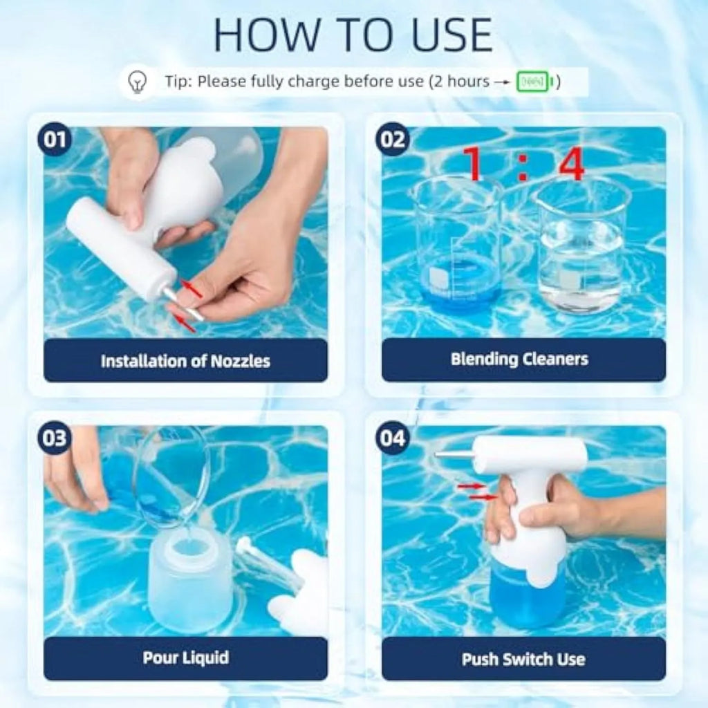 White electric foam soap dispenser with rechargeable battery for pet bath and kitchen cleaning