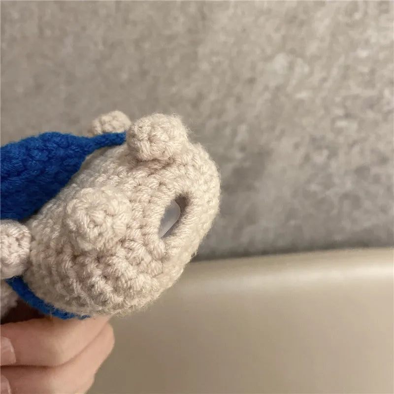 Handmade knitted koala bear backpack design protective case for AirPods charging case.