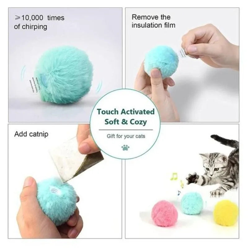 Colourful interactive cat toy ball with motion sensor producing animal sounds
