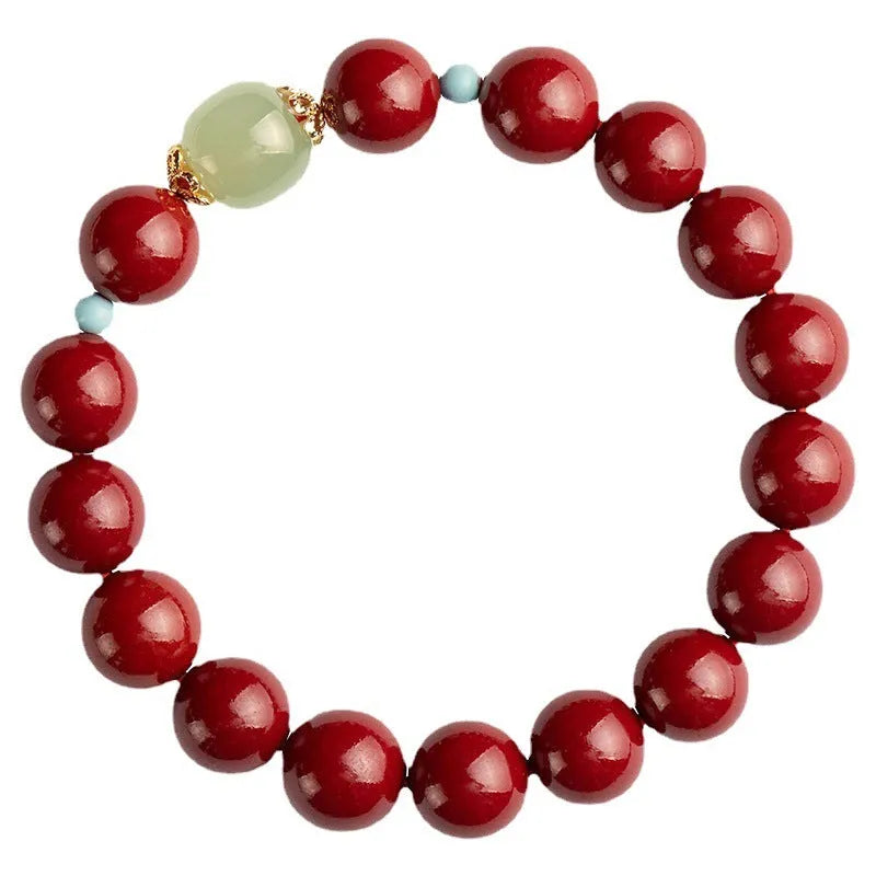 Cinnabar Hetian Jade beads bracelet with geometric ellipse shapes in purple gold sand colour