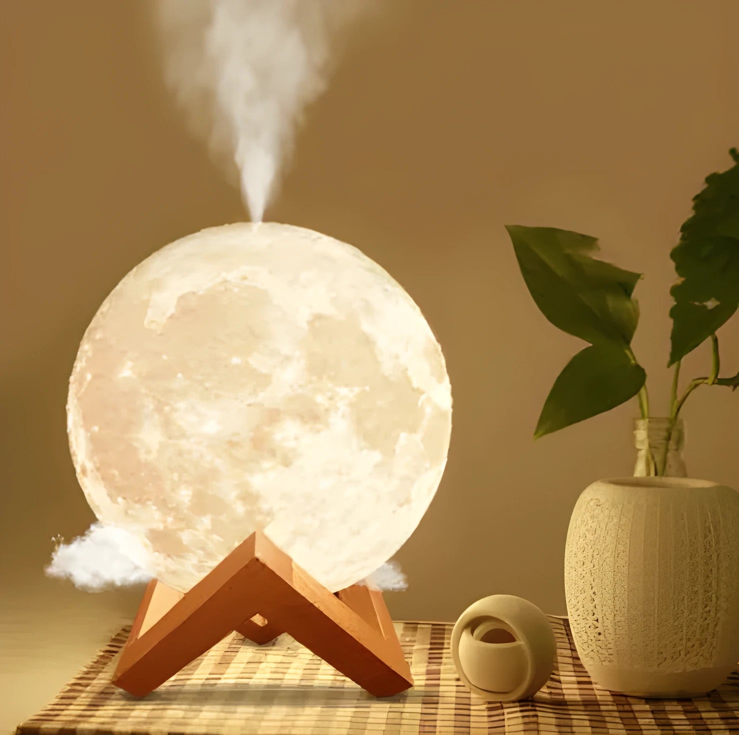 Lunar-shaped humidifier night light with spherical design and LED illumination