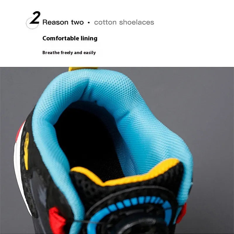 Children's rotating button basketball shoes in multiple colours with waterproof design