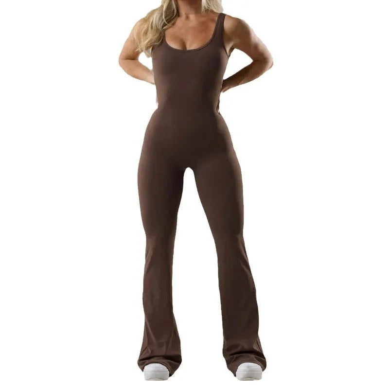 Womens tight yoga bodysuit in black milk silk fabric with seamless hollow out design and mid waist trousers