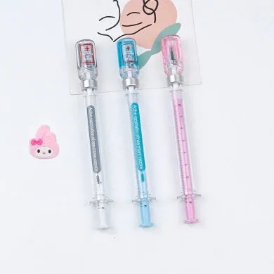 Vaccine design gel pen with black ink and 0.5mm tip in plastic construction