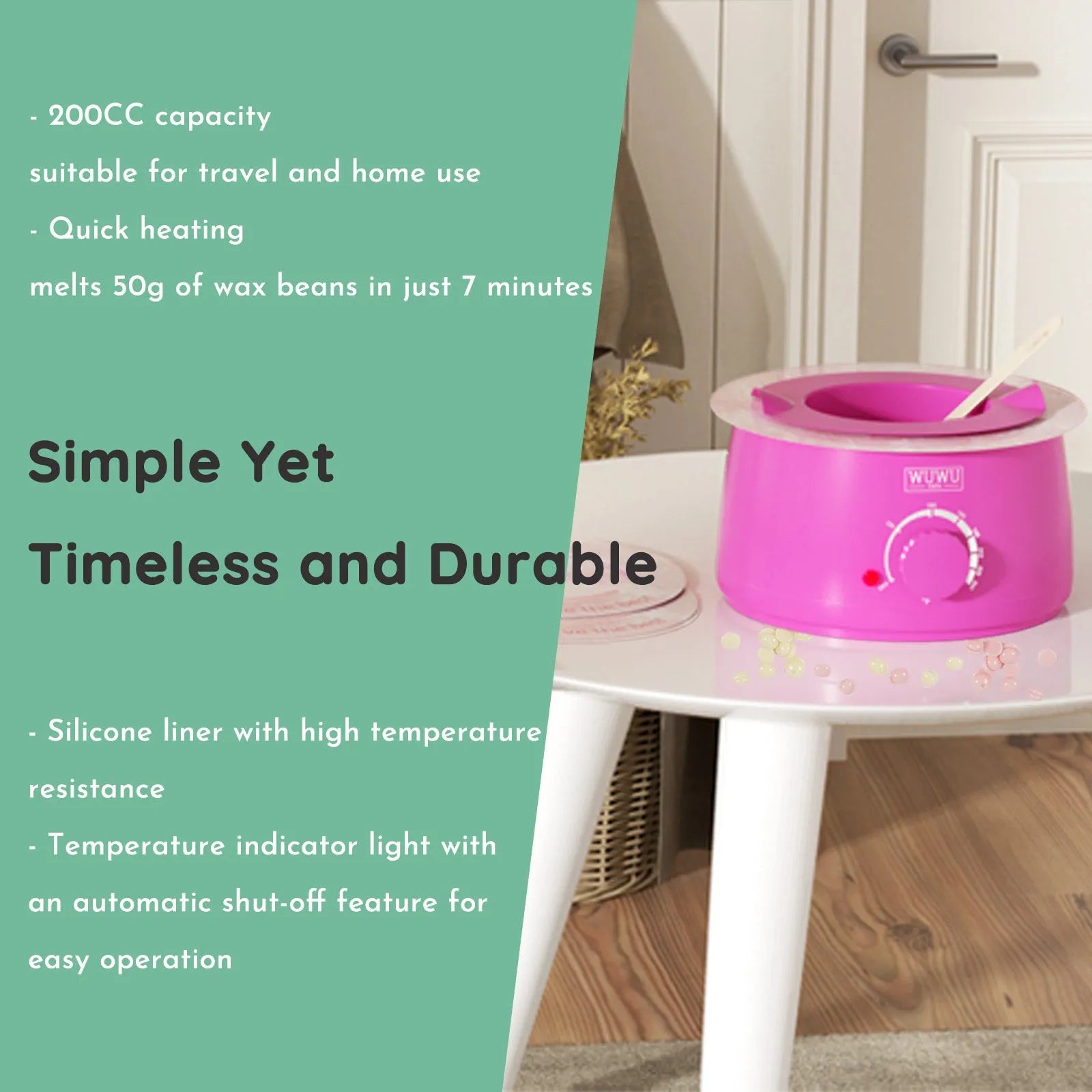 WUWUVISTA black or pink 200cc wax warmer with wax beads, applicators, and aftercare products for home hair removal