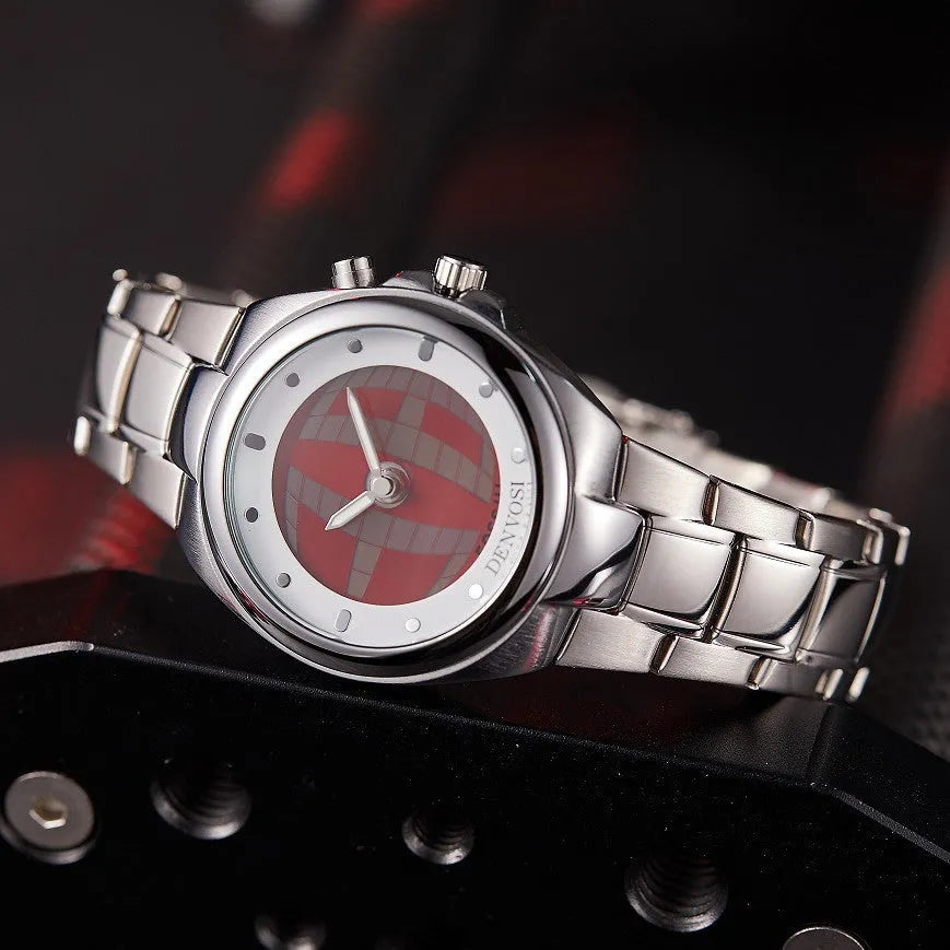Y2K vintage digital watch with dual display showing 40mm red face and alloy strap
