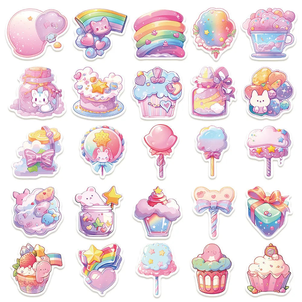 Pack of 50 cute candy and small object design waterproof stickers for journal and craft decoration.