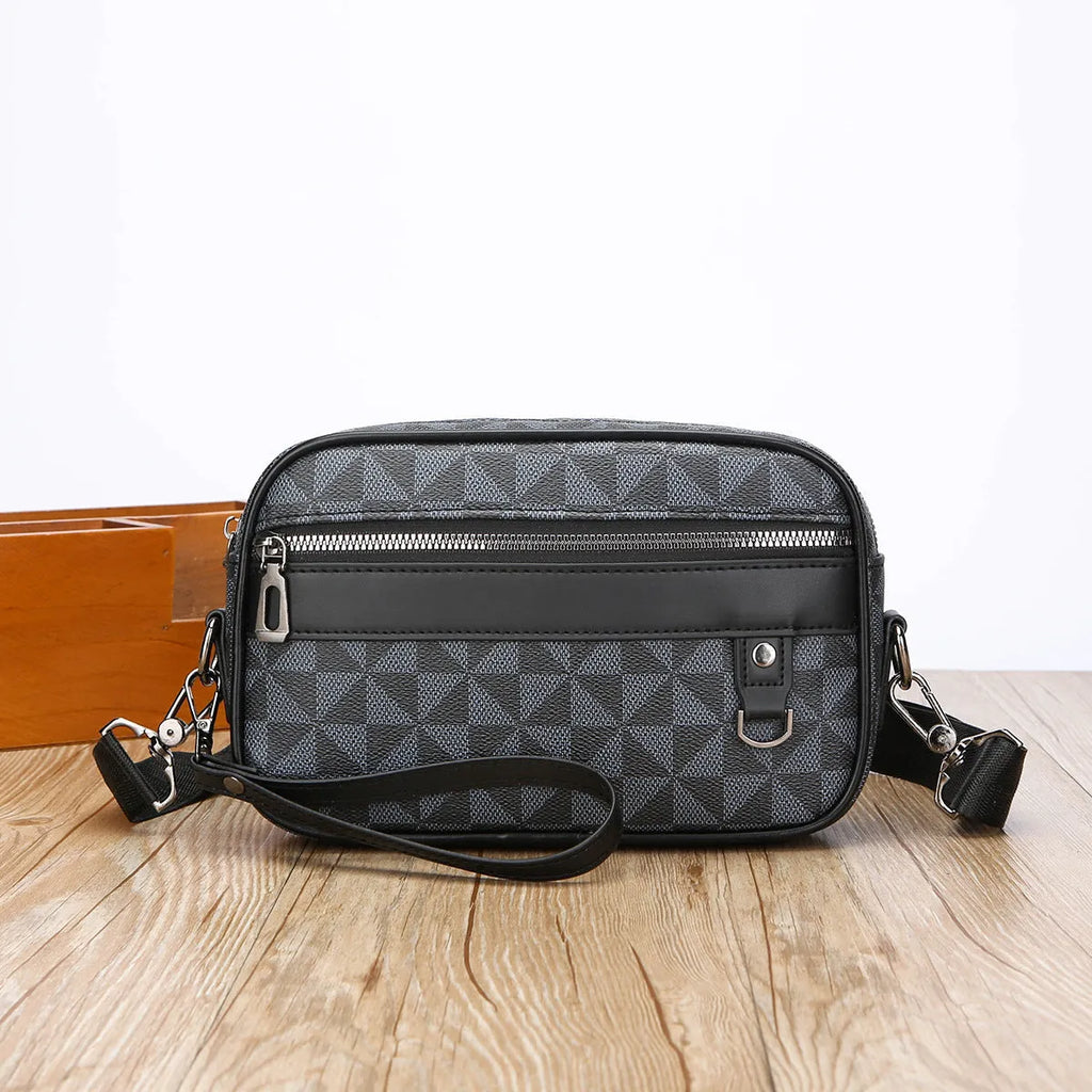 Men's geometric pattern PU messenger bag in horizontal shoulder configuration