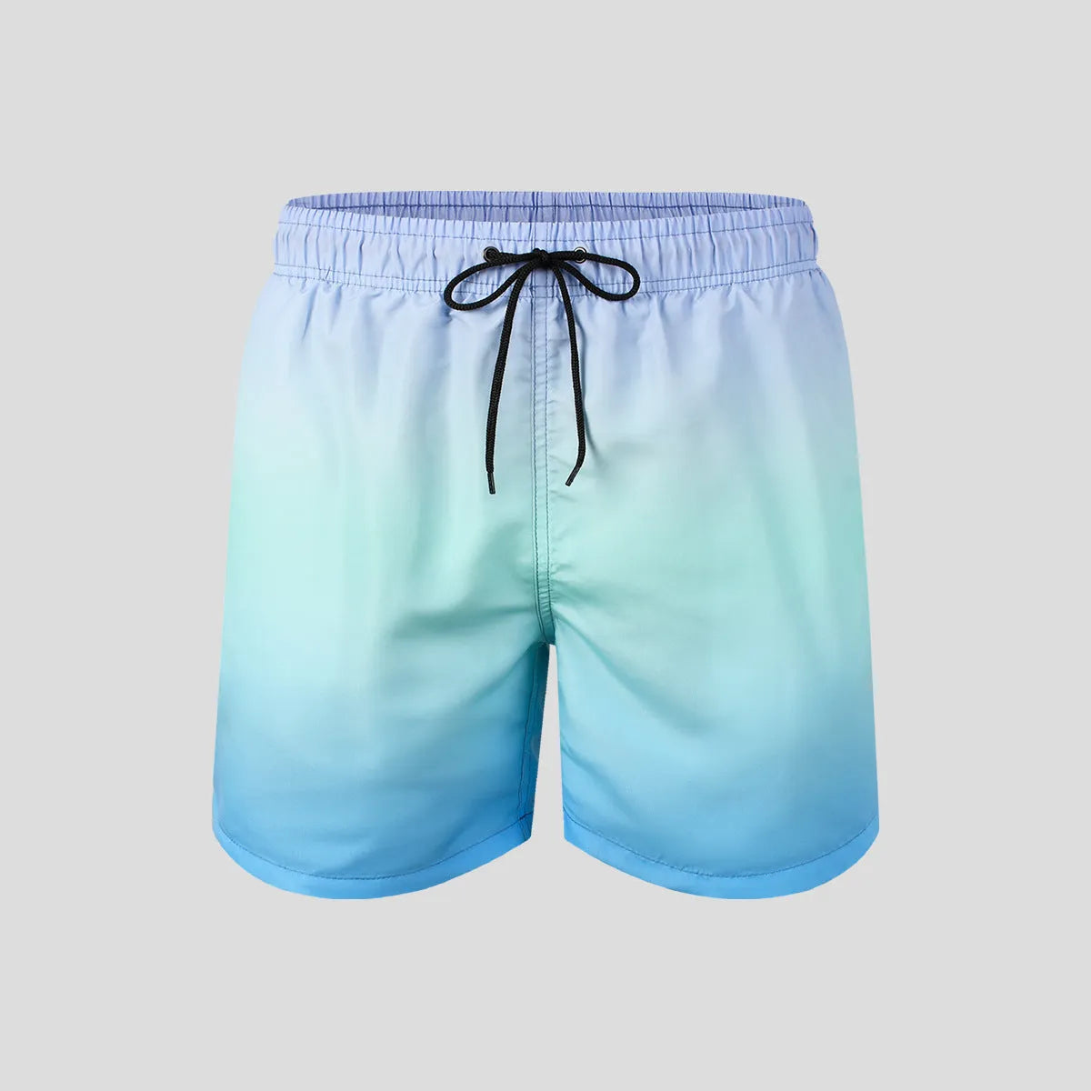 Man wearing grey gradient 3D printed mesh sports shorts, showing the short length and breathable fabric texture.