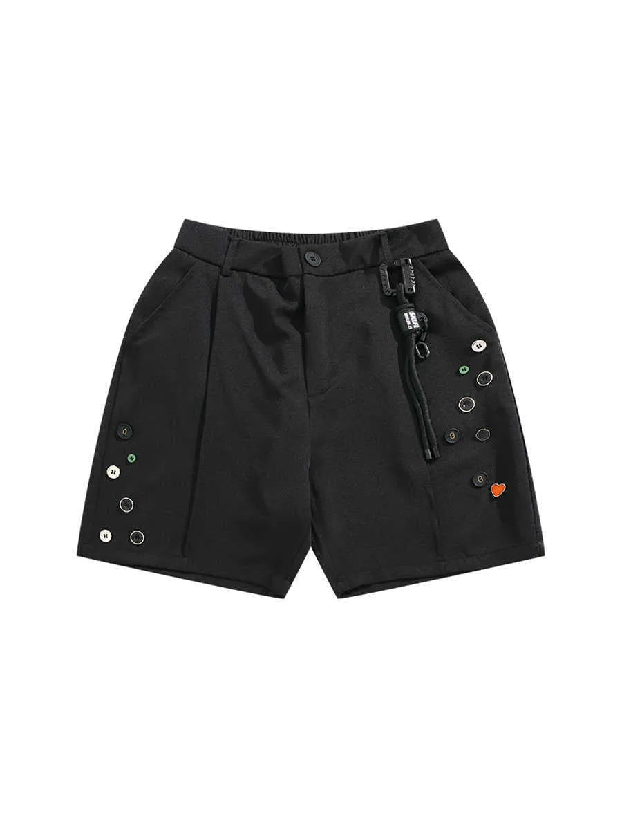 Black men's casual shorts with a semi-elastic waistband and straight-leg loose fit.