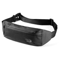 Men's blue waterproof sports waist bag made from Derm Oxford polyester with waist strap