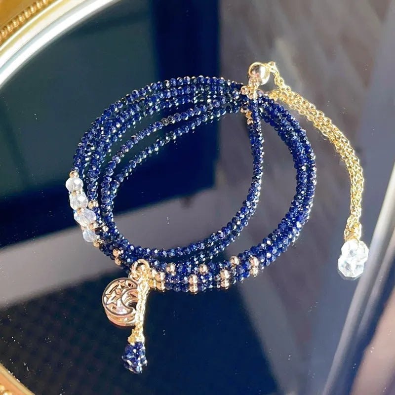 Blue san stone three-ring multi-layer bracelet for women with interlocking design