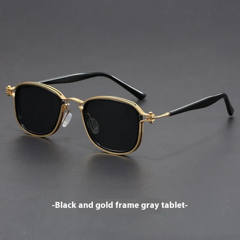 Retro square frame sunglasses with metal detailing in multiple colour options including black gold and hawksbill tea
