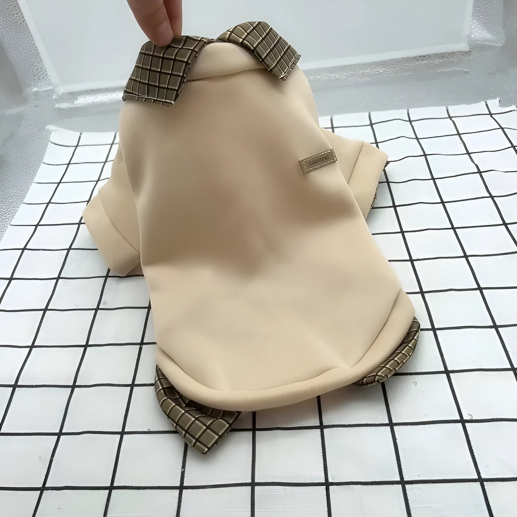 Two-piece collar dog sweater with detachable hoodie in thin velvet polyester fabric