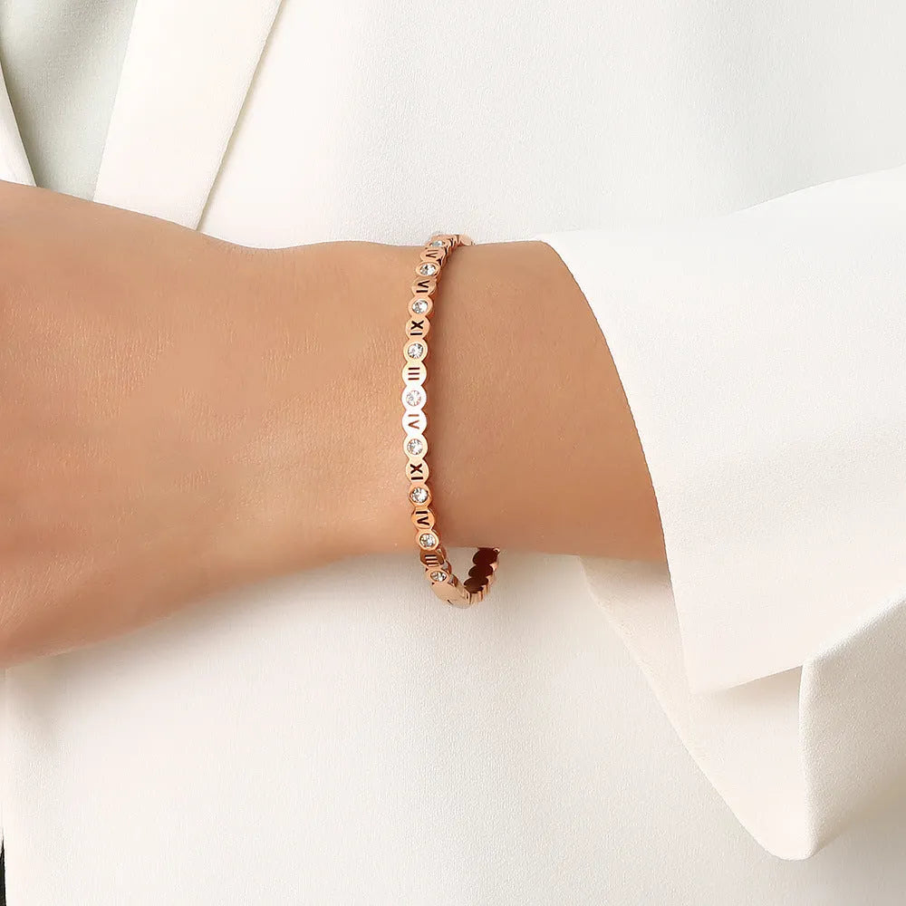 Korean style titanium steel bracelet with electroplated finish in gold, rose gold or steel colour options