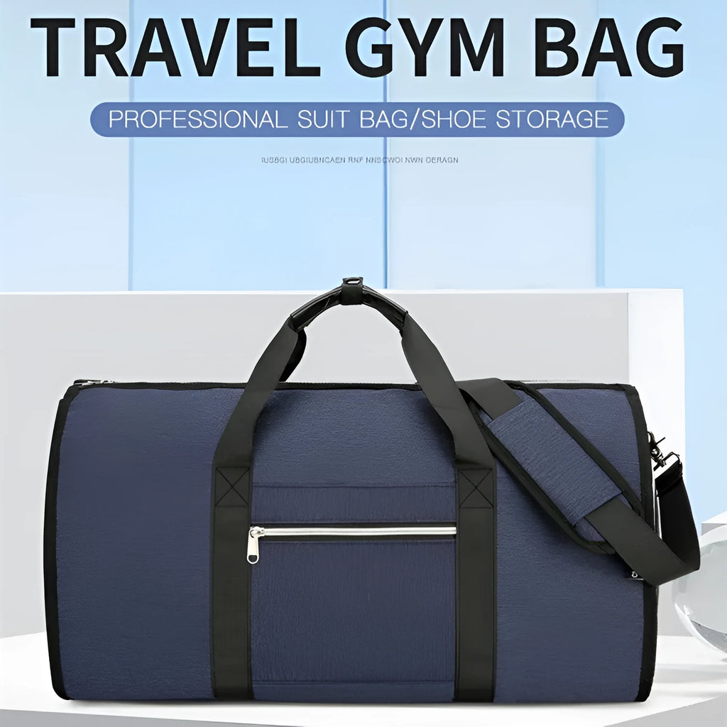 Oxford cloth sports bag in grey, black, or dark blue with dry wet separation compartments.