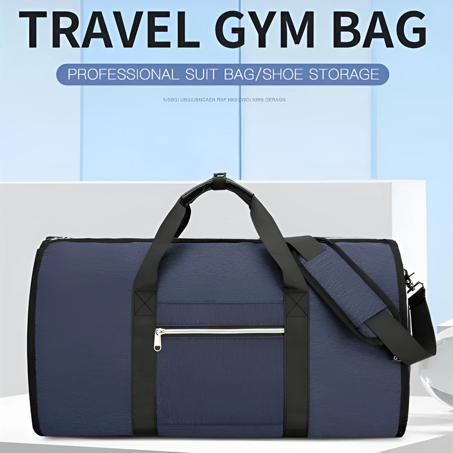 Oxford cloth sports bag in grey, black, or dark blue with dry wet separation compartments.