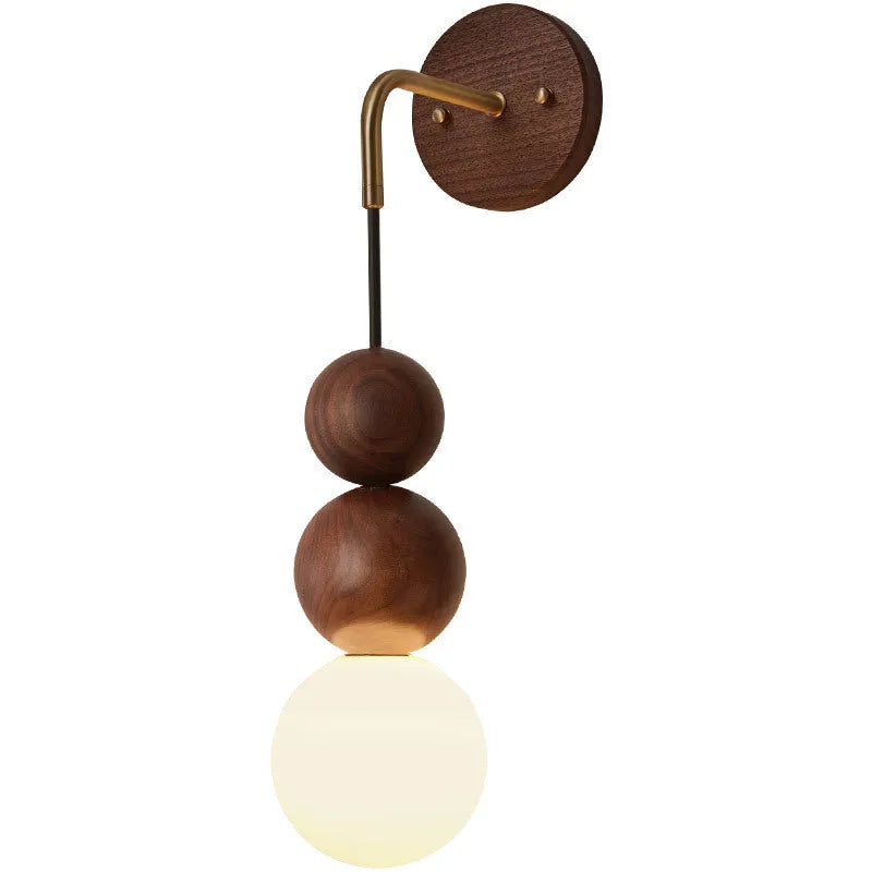 Walnut wood and copper wall lamp with suspension wire and tricolour lighting