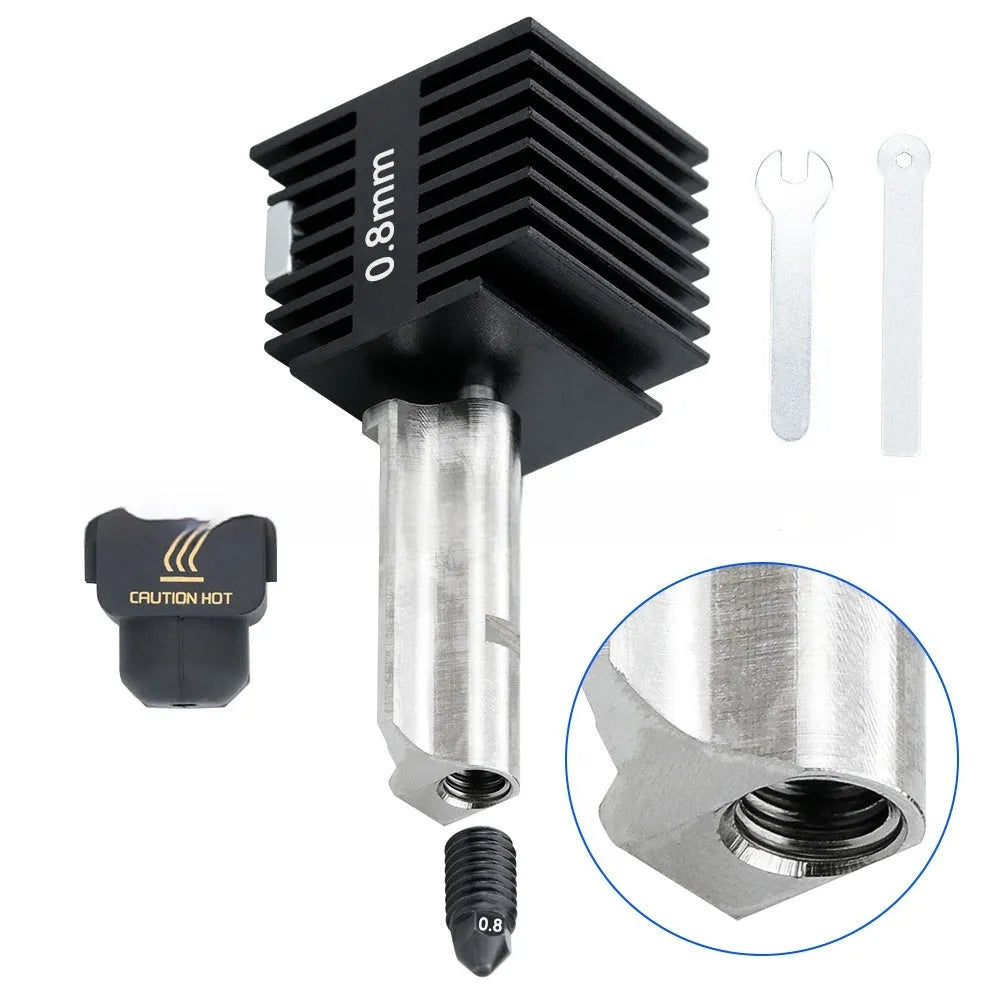 Hardened steel hot end nozzle assembly for A1 Mini 3D printer with four nozzle sizes