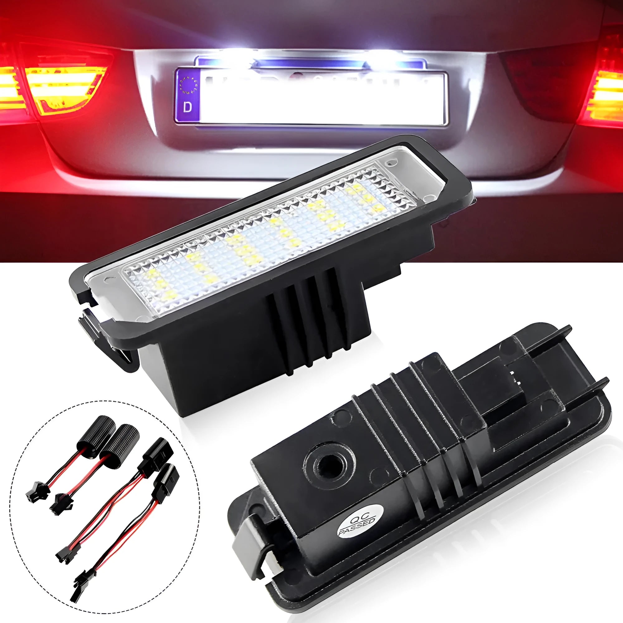 Volkswagen LED licence plate light upgrade kit for Golf Polo Phaeton models with SMD LEDs.