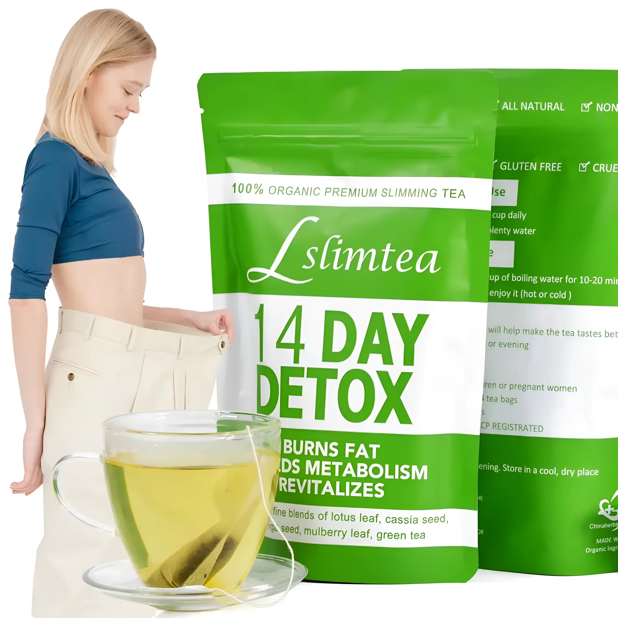 14-day herbal detoxification tea with individually wrapped 3g sachets