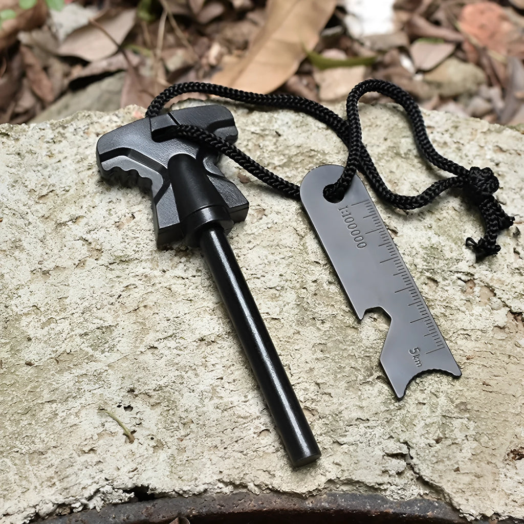 Butterfly-shaped outdoor fire starter tool with bottle opener measuring 117x43mm