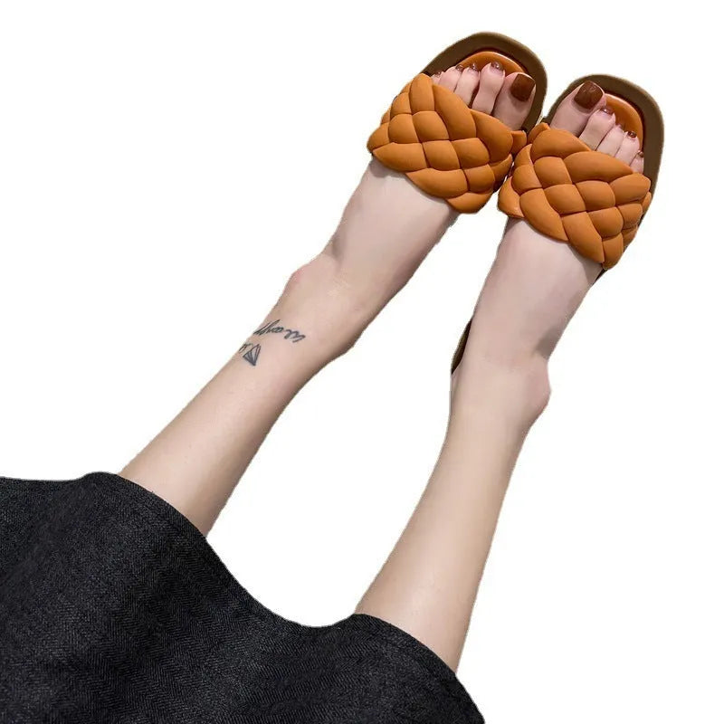 Women's plaid pattern PVC beach sandals with thick anti-skid soles in four colour options