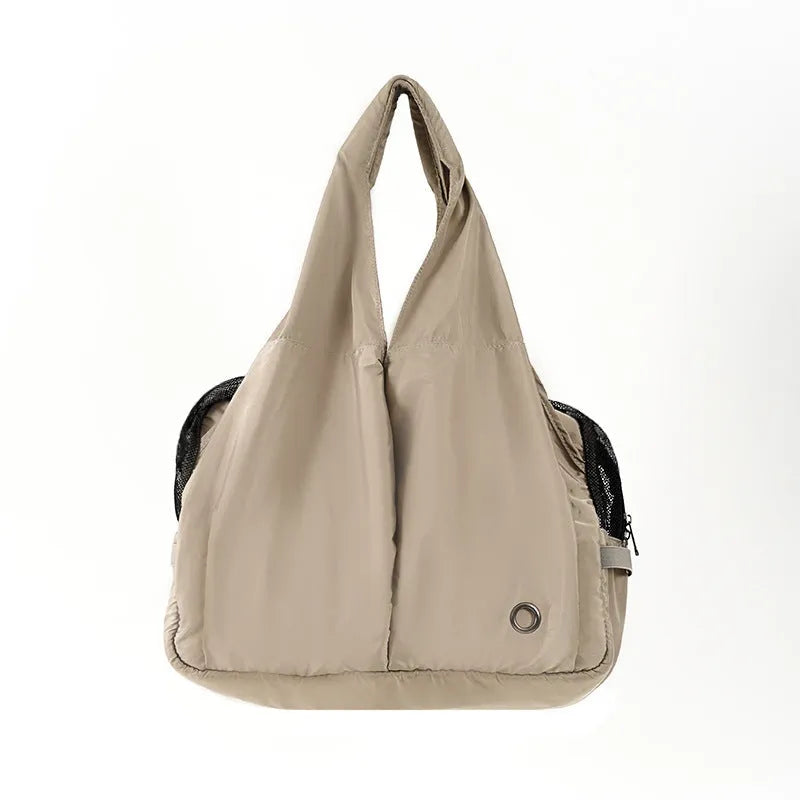 Apricot cloth pet handbag carrier for small dogs and cats with dimensions 41x16x28cm