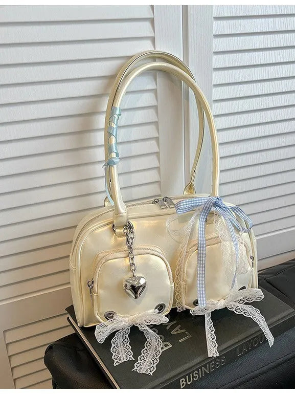 Soft texture PU leather casual shoulder bag with horizontal square shape and double shoulder straps