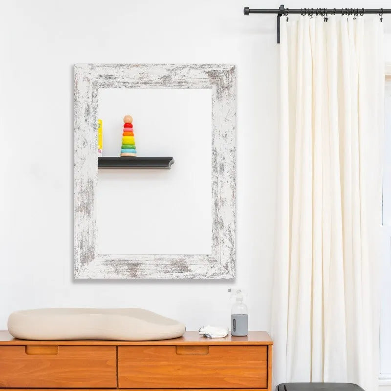 Wall-mounted modern pastoral style bathroom mirror with MDF frame in little white colour